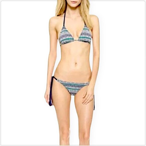 Sofia by VIX Paula Hermanny Moscow Print Fringe Scrunch Bikini 2 Piece NWT NEW L - Picture 3 of 10